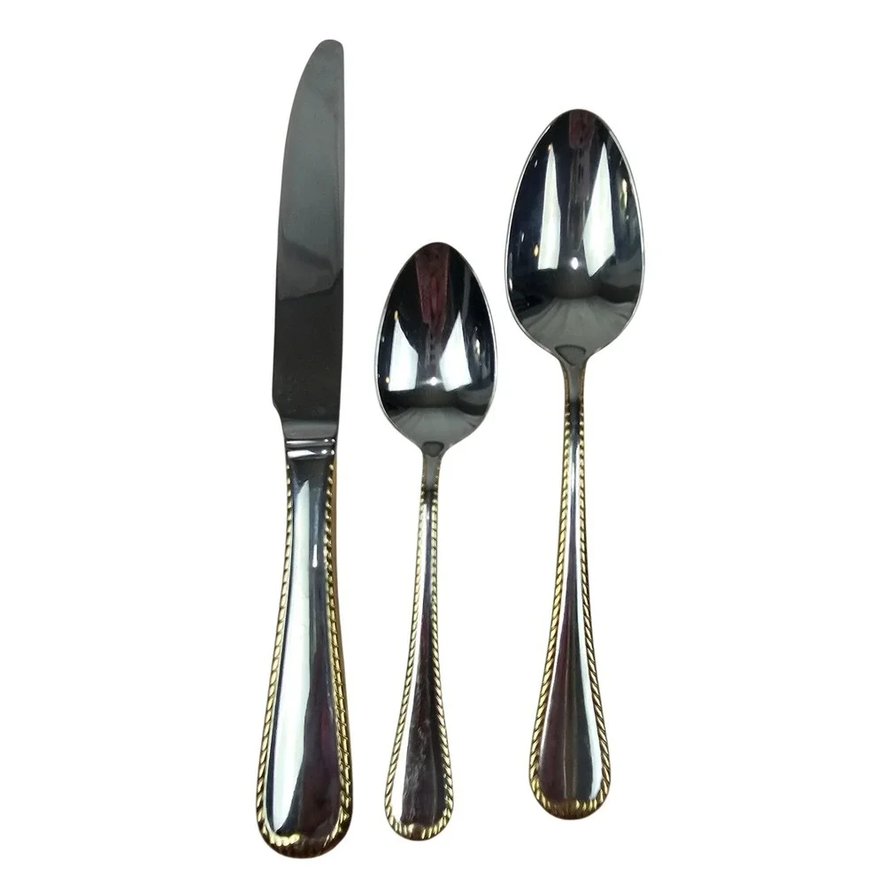 Mikasa Cameo 18/10 Stainless Steel Gold Accent Flatware 4 Place‎ Settings